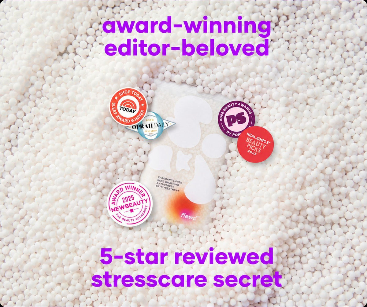 Flewd fragrance-free Sads Smashing stresscare soak with TODAY, Oprah Daily, PopSugar, Real Simple and NewBeauty badges
