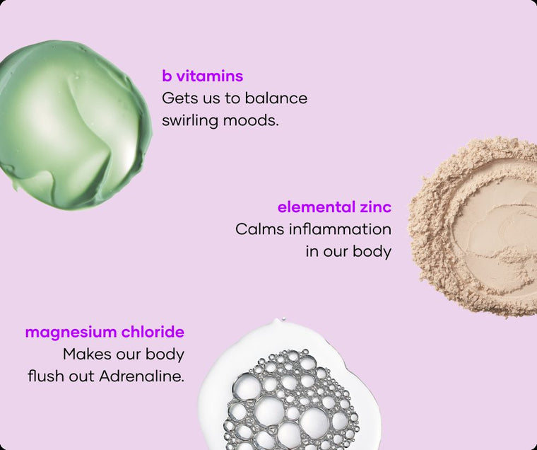 Anxiety Destroying soak ingredients: B vitamins, elemental zinc and magnesium chloride