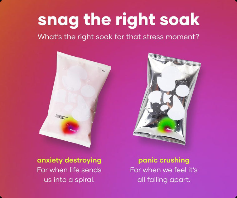Anxiety Destroying and Panic Crushing stresscare bath soak pouches side by side