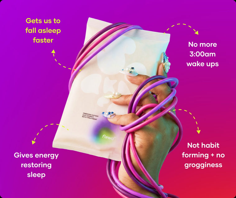 Insomnia Ending pouch in a hand wrapped in purple cables, part of the Flewd Whole Mood Bundle